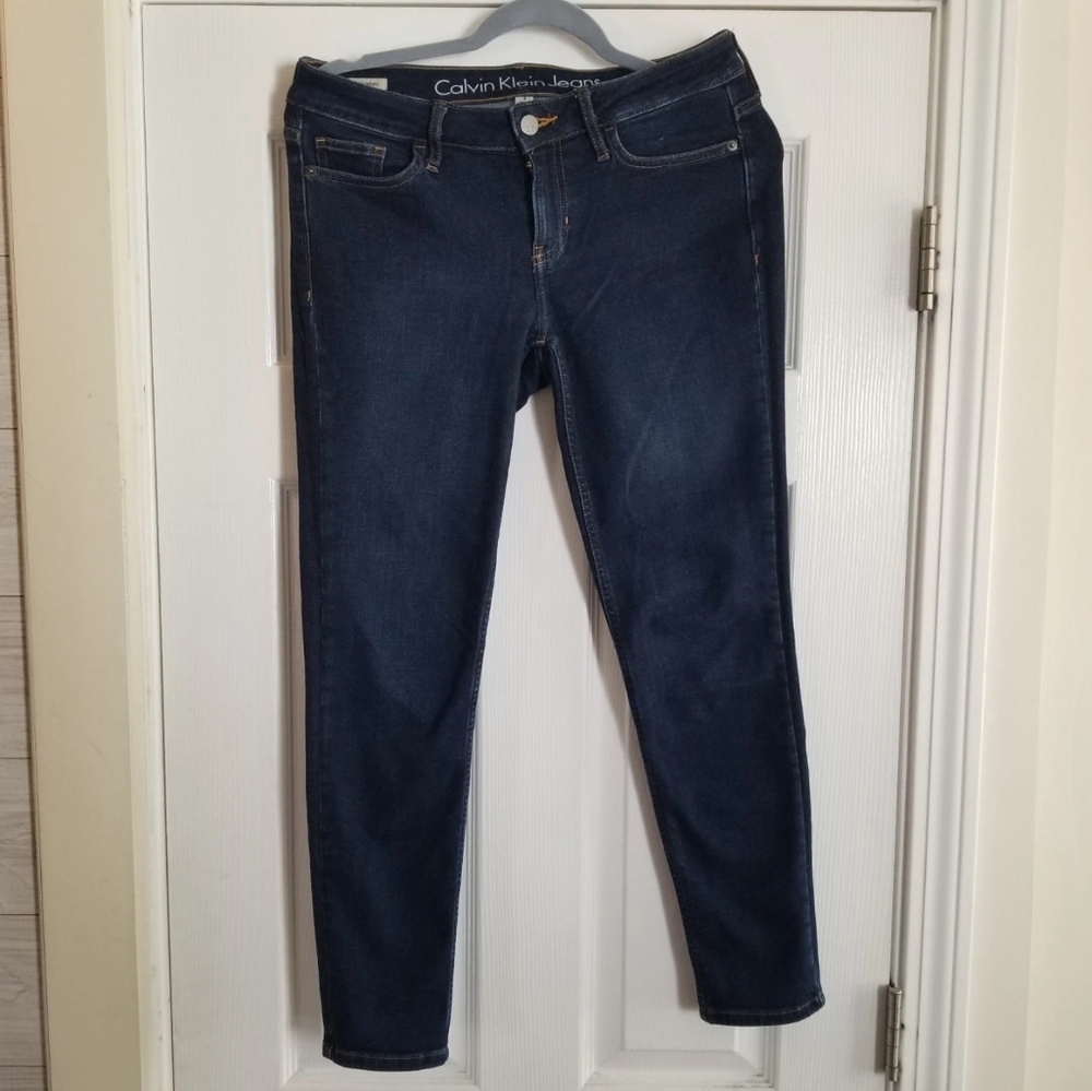 Calvin Klein Women's 4/ 26 High Rise Skinny Ankle Jeans Dark Blue Denim
